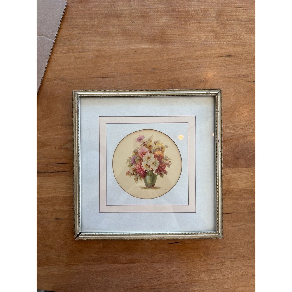 Vintage 1950s‎  M. Black Signed Floral Lithograph Print framed